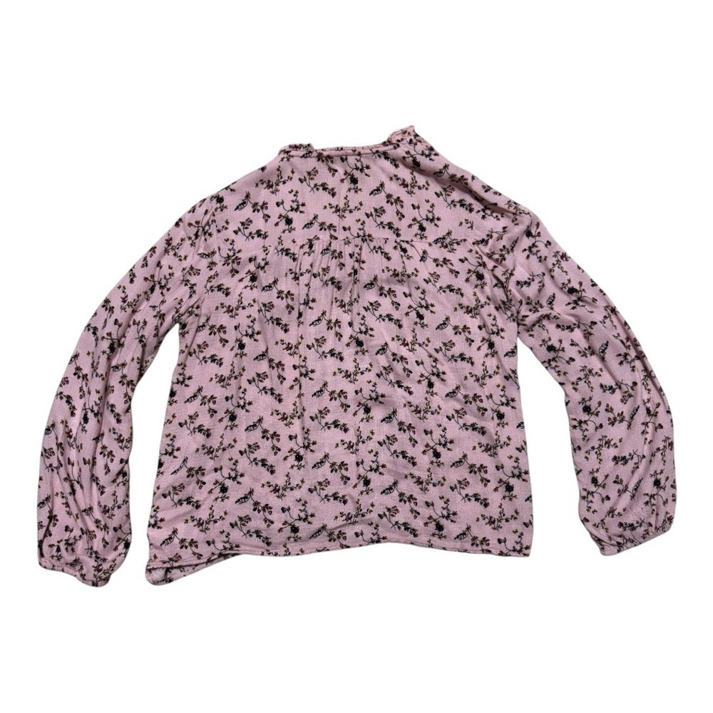 Lucky Brand Pink and Black Floral V-Neck Top with Flowing Sleeves Size S - Picture 2 of 12